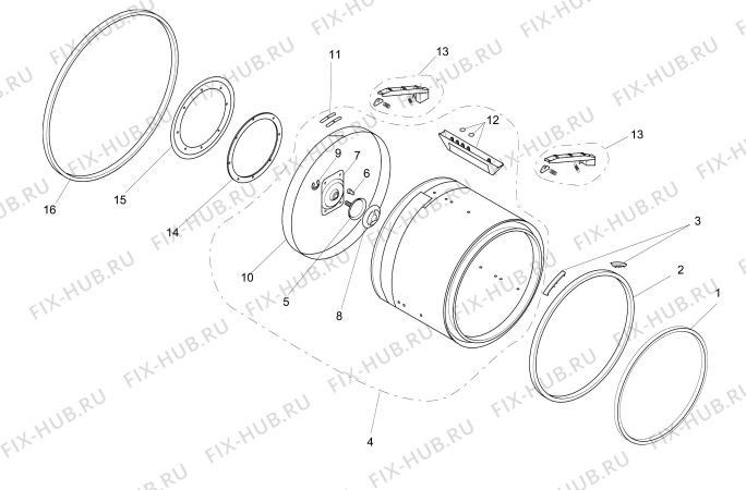 Взрыв-схема стиральной машины Electrolux TASL5M100RE - Схема узла Tub and drum